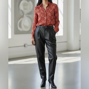 A New Day Black Faux Leather Trousers Size 12 Pants High Rise Wide Leg NWT